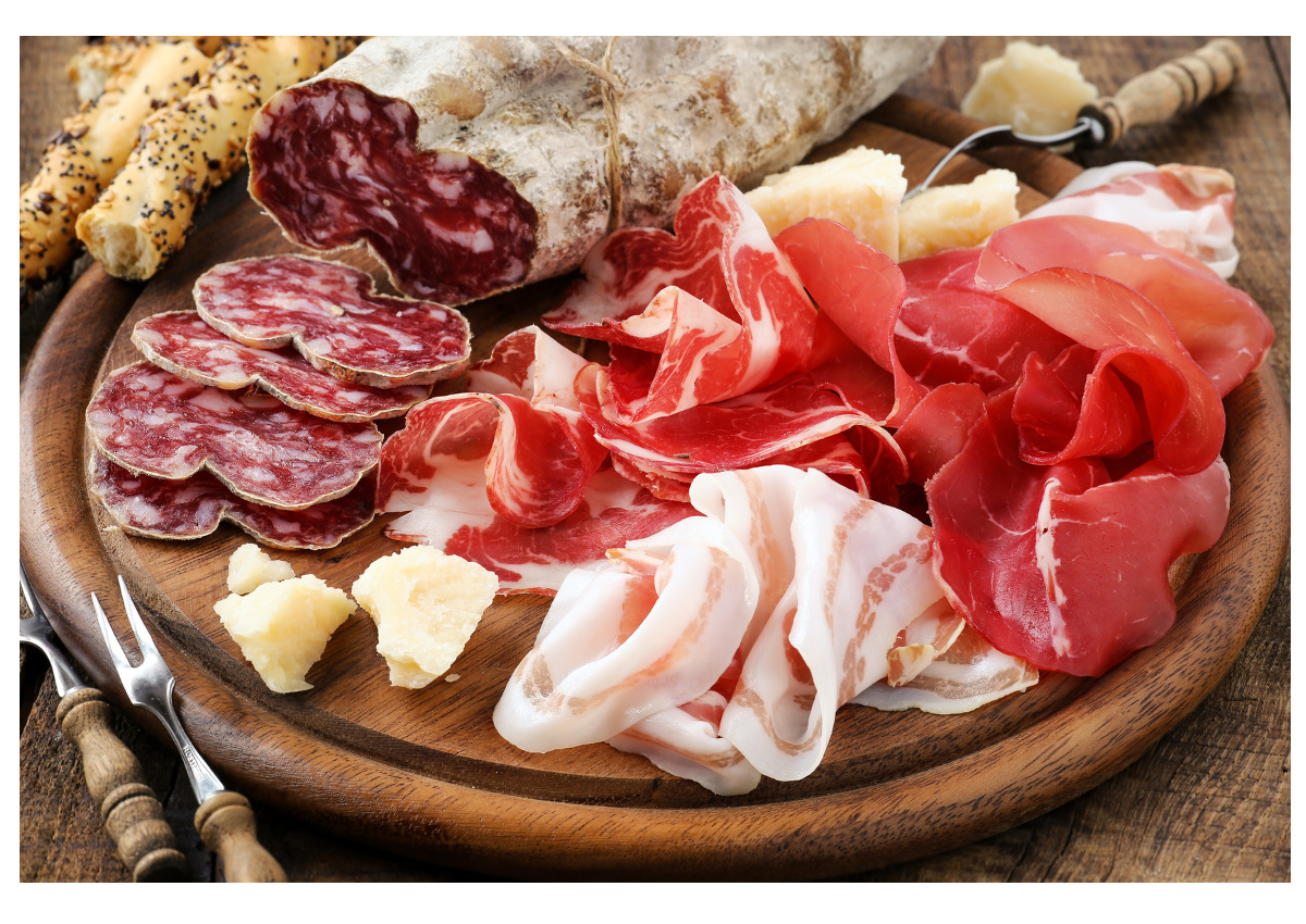 Italian meat platter - prosciutto ham, bresaola, pancetta, salami and parmesan