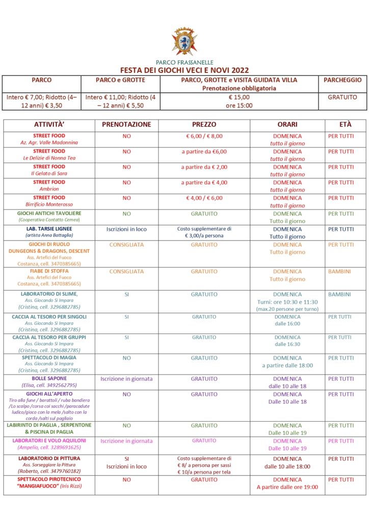 PROGRAMMA FESTA GIOCHI VECI E NOVI 2022