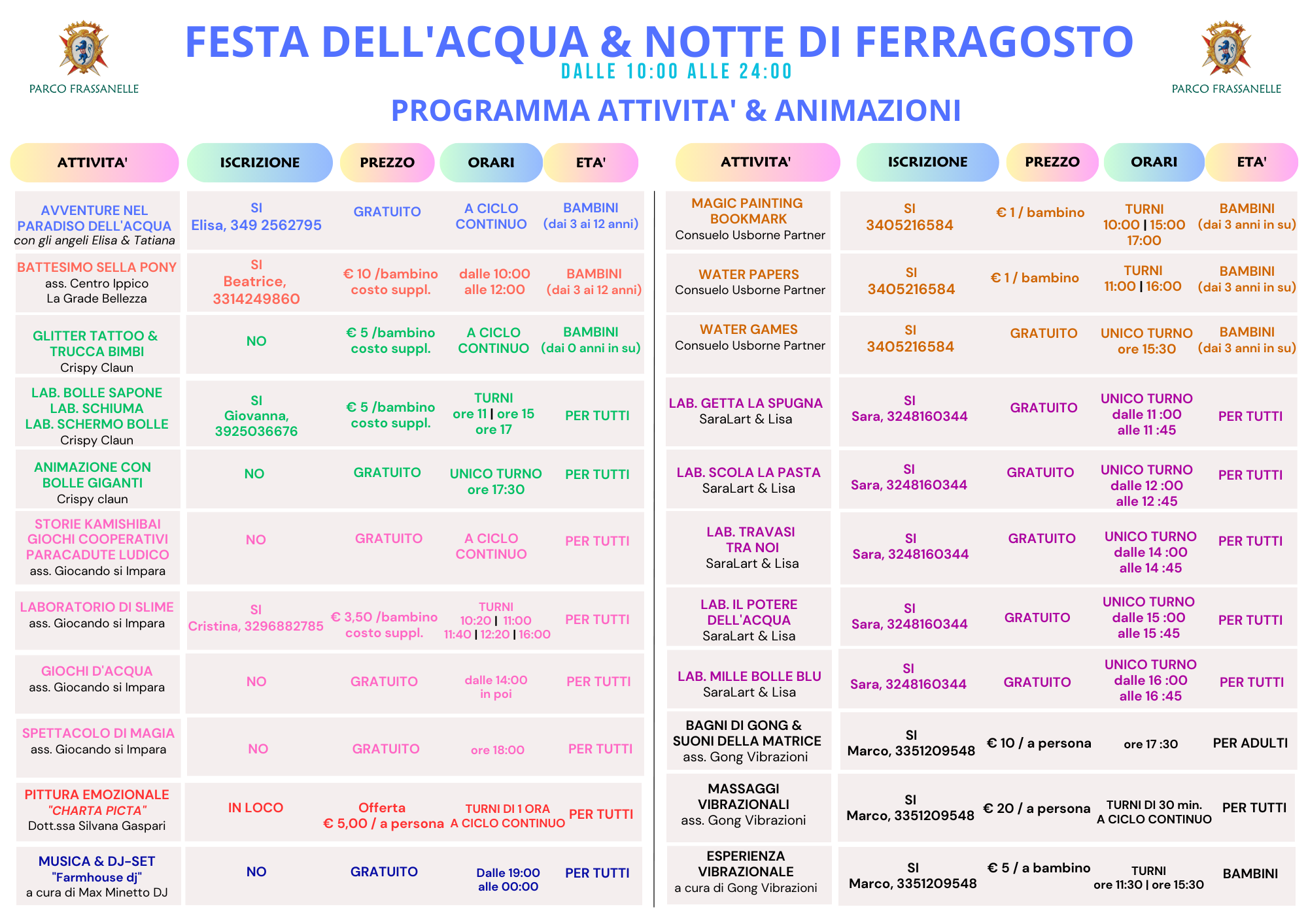 PROGRAMMA ANIMAZIONI FERRAGOSTO 2023