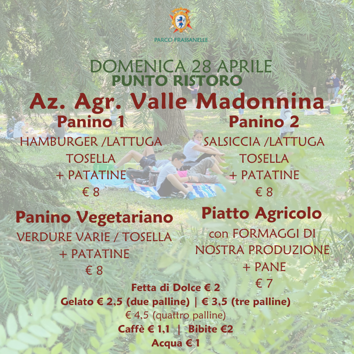 Panino HAMBURGER LATTUGA TOSELLA + PATATINE € 8 Panino SALSICCIA LATTUGA TOSELLA + PATATINE € 8 Panino Vegetariano VERDURE VARIE TOSELLA + PATATINE € 8 Piatto Agricolo con FORMAGGI DI NOSTRA PROD